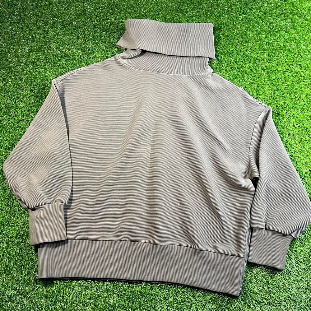 Varley Ribbed Ottoman Funnel Neck Pullover Sweatshirt Large Taupe Brown Womens